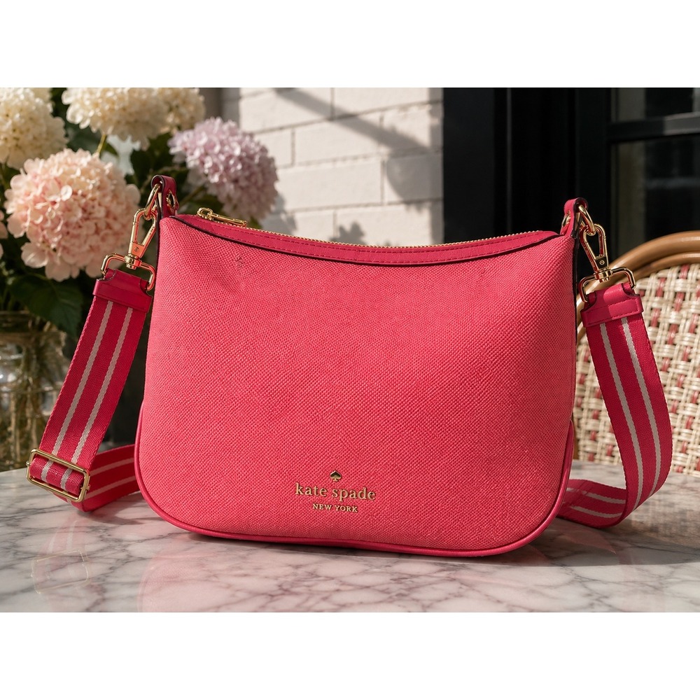 Kate Spade Rosie Canvas Leather Crossbody‎ Bag in Pink Peppercorn Striped Strap